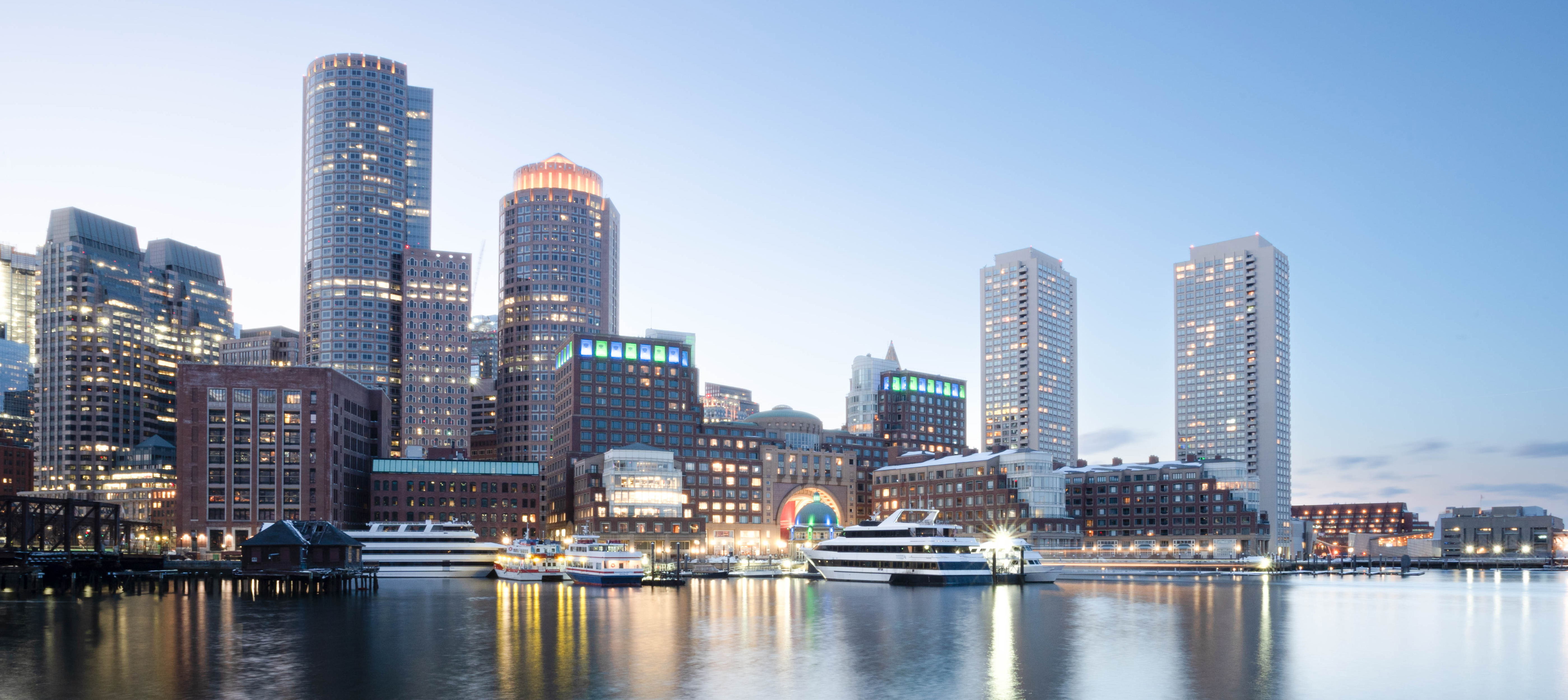 Harbor with city lights